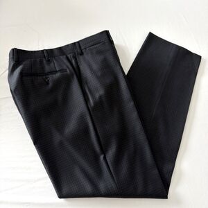 Canali Mens 35x32 IT 52 100% Wool Dress Pants Gray Check Flat Front Made N Italy